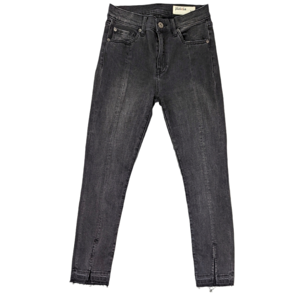 Pistola High Rise Jeans Skinny Black Gray Women's 26 Frayed Raw Hem Ankle Length